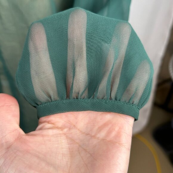 H&M Emory Green Light Weight Sheer Button Front Long Sleeve Blouse Top Size 2 - Picture 4 of 9